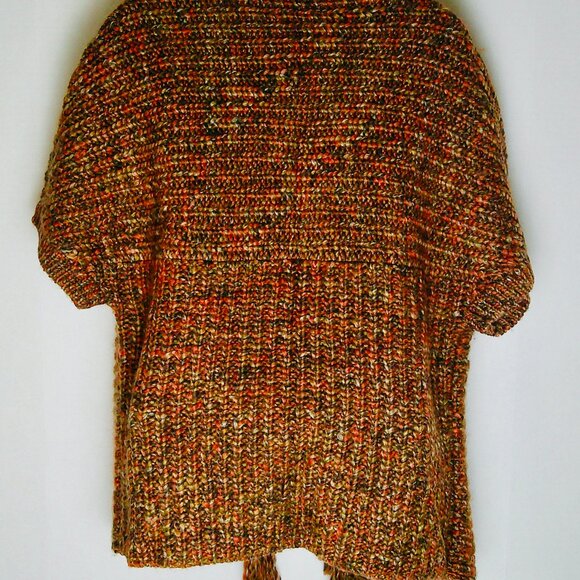 CHICO'S WOMENS ORANGE MULTICOLOR CROCHET SHORT SLEEVE WOOL BLEND CARDIGAN. OS - Picture 2 of 5